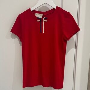 Gucci Kids Red Cotton Bow Detail Crew Neck T-shirt 12